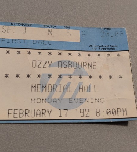 Vintage Ozzy Osbourne Konzertkarte Stub - 17. Februar 1992 - Kansas City Memorial Hall - Bild 3 von 10