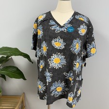 NWT Dickies Scrub Top Gray  Retro Daisy Floral S Scrubs Medical Uniform Nurse