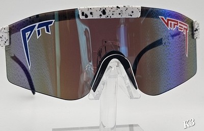 Pit Viper Shield Sunglasses White Splatter Frame Mirrored Lens Wraparound
