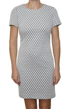 Calvin Klein Short Sleeve Back Zipper Stretch Sheath Dress Black/White 8/10/12