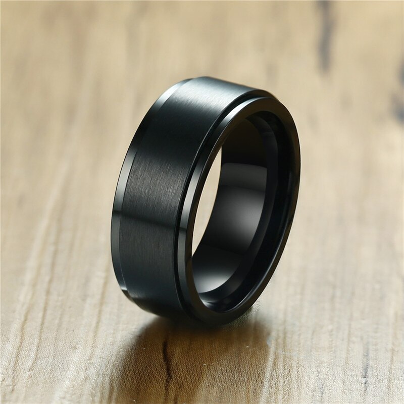 Anillos giratorios anti-ansiedad inquietos hombres mujeres anillo de acero inoxidable negro