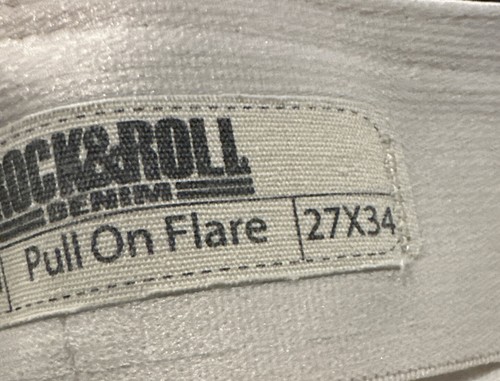 Rock & Roll Cowboy Pull On Flare Ivory Denim Pants Western Print 27 X 34 - Picture 5 of 5
