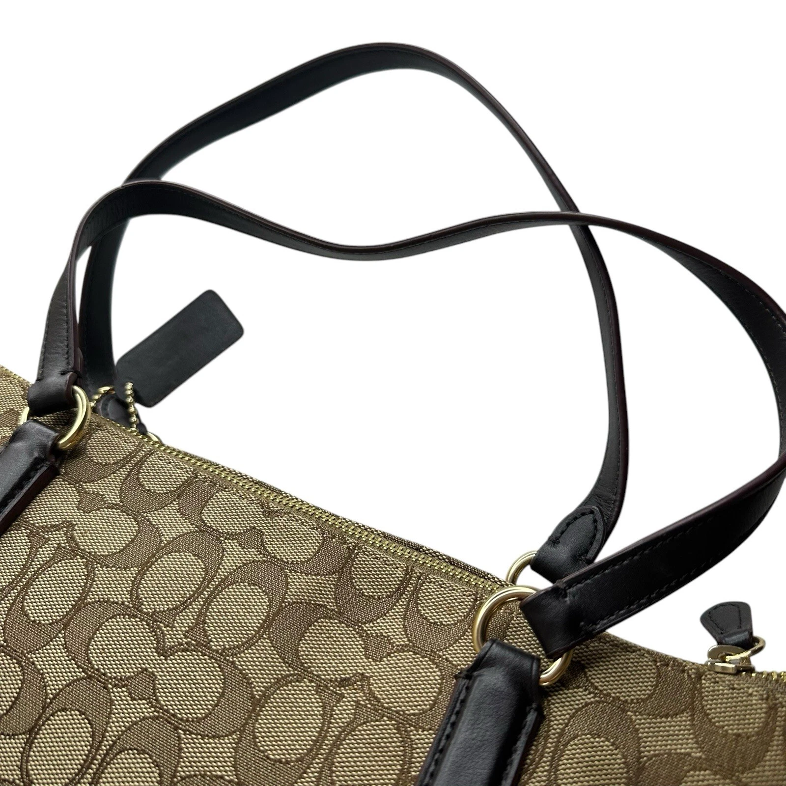 Borsa a tracolla Coach Signature City Tote con cerniera tela jacquard pelle marrone