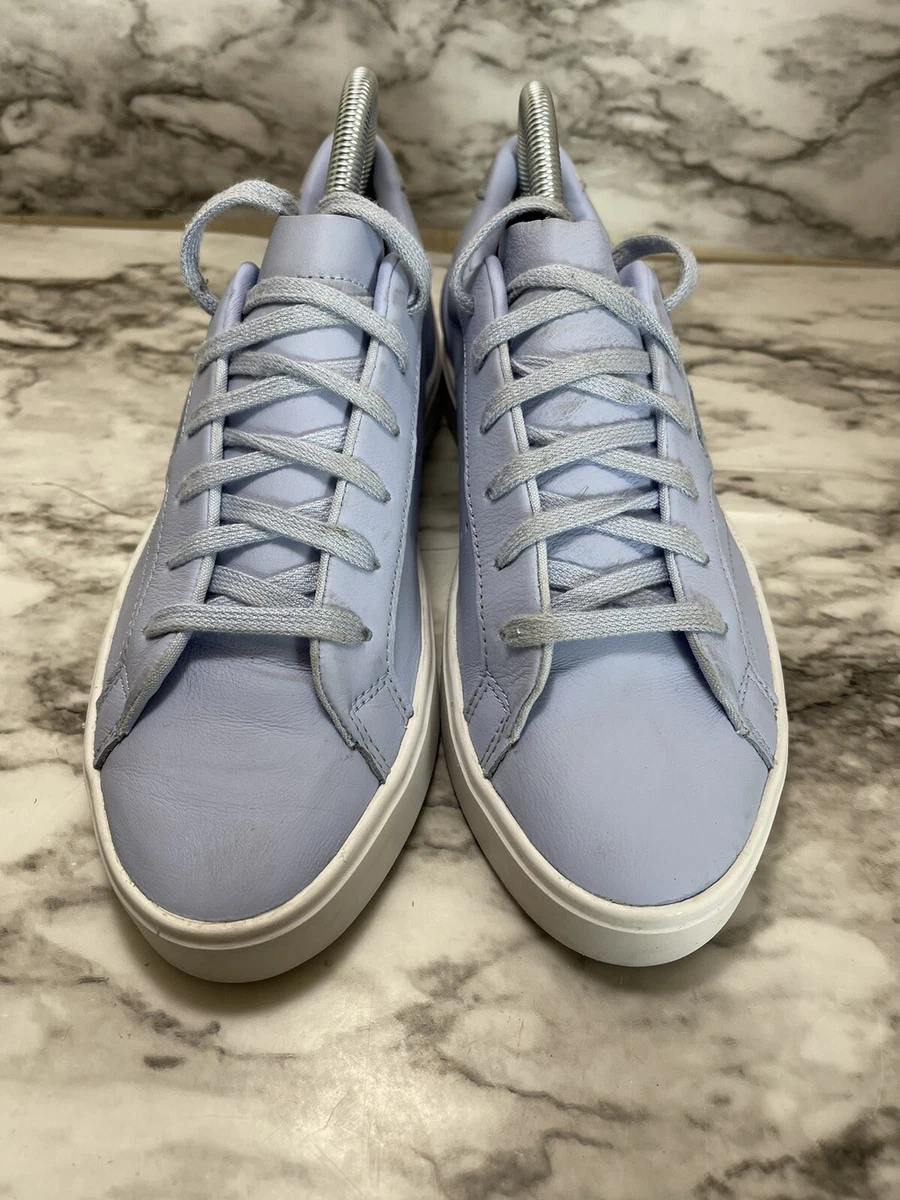 Adidas Sleek Low Womens 7.5 Shoe Sneakers Periwinkle Blue Leather Lace Up Casual
