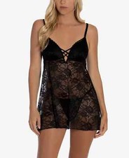 LINEA DONATELLAS Sz S Max Paisley Allover Lace Babydoll  Thong 2pc Lingerie Set
