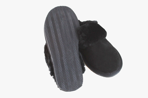 Nordvek Womens Cosy Warm Genuine Sheepskin Lined Suede Mule Slipper Slide Black - Picture 5 of 5