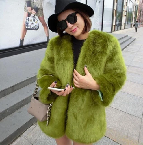 Women's Fashion Faux Mink FurV Neck Slim Short Coat Jacket Korean Overcoat - Bild 1 von 9