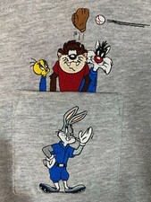 Kids Warner Bros Gray Tee-Shirt Bugs Bunny Taz Tweety Sylvester Embroidery M