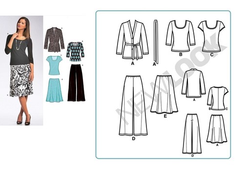 New Look Pattern 6735 Knit Separates Jacket Top Skirt Wide Leg Pants 10-22 Uncut - Picture 2 of 9