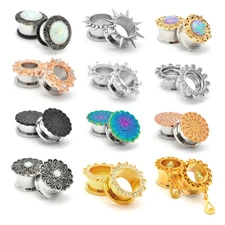 Pair of Fancy 316L Stainless Steel Plugs gauges flower dangle tunnels