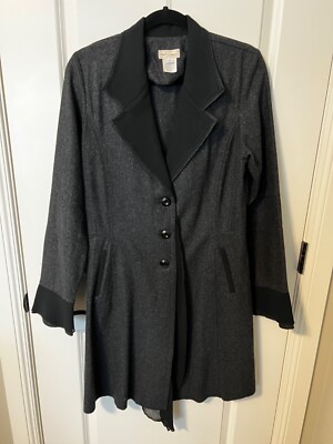 NEESH BY DAR L BLACK DRESS JACKET LITE WOOL BLEND SCARF RUFFLE BUTTON UP  TRENDY