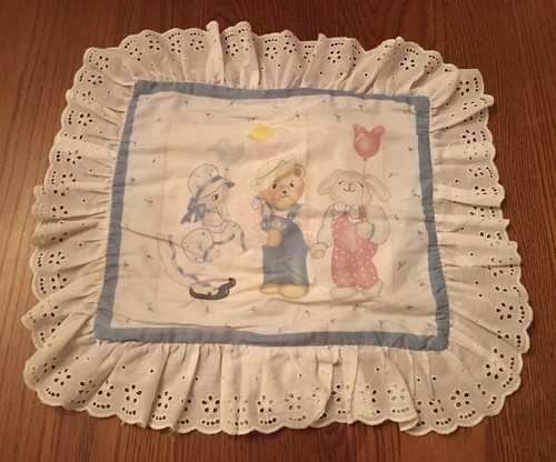 Vintage Country Bear Duck Bunny Eyelet Lace Baby Pillow Sham