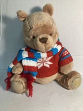 Disney Winnie The Pooh Plush Toy Christmas Sweater Scarf 14" Authentic Disney