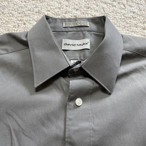 David Taylor Mens Dress Shirt sz 16 Gray Short Sleeve Pocket Casual Career - Picture 3 of 13
