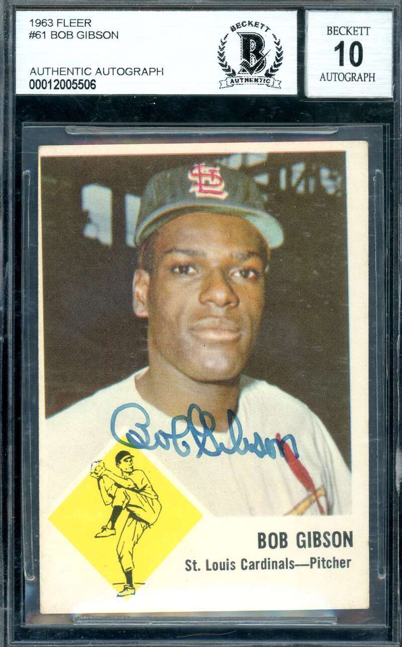 Bob Gibson Gem Mint 10 Beckett BAS Signed 1963 Fleer Autograph