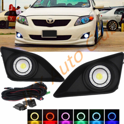 For 2009-2010 Toyota Corolla LED COB Angel Eye Ring DRL Bumper Fog Lights Switch
