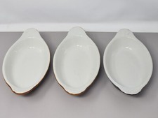 Set Of 3 Hall Model 527 Oven-Proof Brown & White Oval Casserole Dishes
