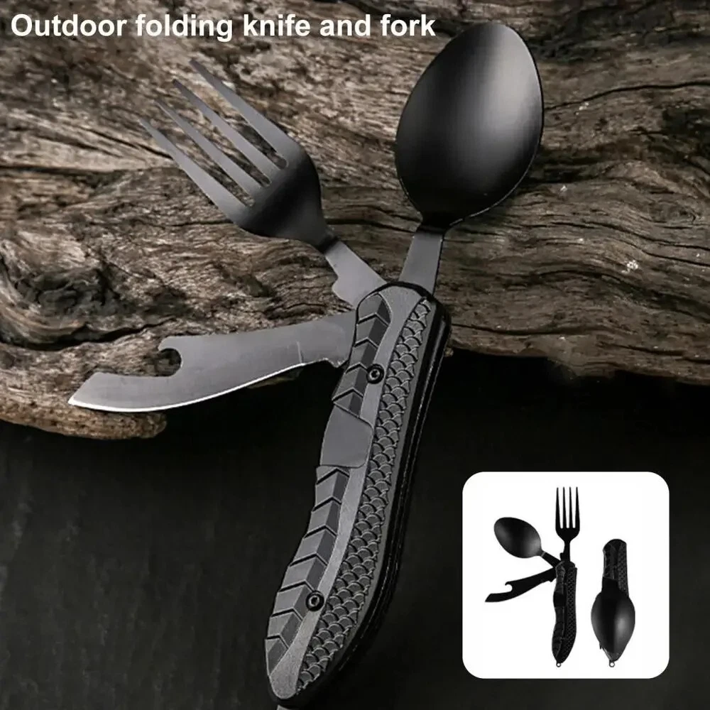 12-in-1 Multitool Knife with Spoon Fork Bottle Opener for Camping Survival
