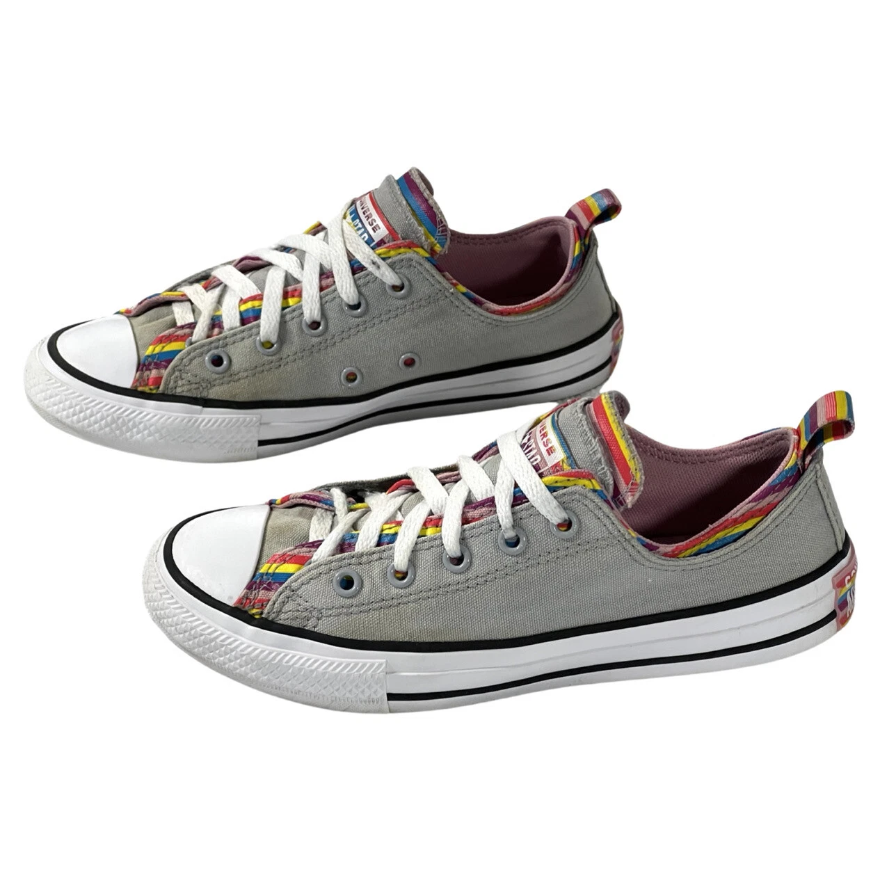 Converse Ragazze CTAS Taglia 4 Doppia Tomaia OX Grigio Lupo Multi Bianco 669818F