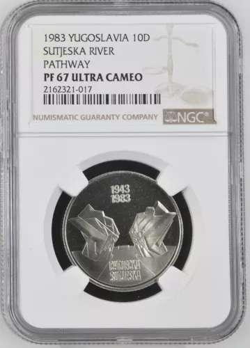 1987 Yugoslavia 10 Dinar Coin Sutjeska River Pathway - NGC PF 67 UC