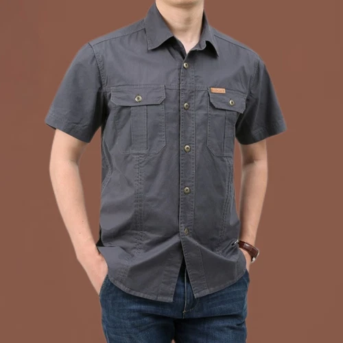 Hombres Camisas de Verano Camisas de Manga Corta Informales Camisa de Playa con Botones con Bolsillo - Imagen 19 de 54