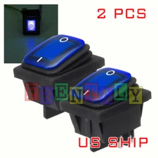 2X K2 Blue LED 4Pin Waterproof 12V 20A Bar Rocker Toggle Switch LED Light Car