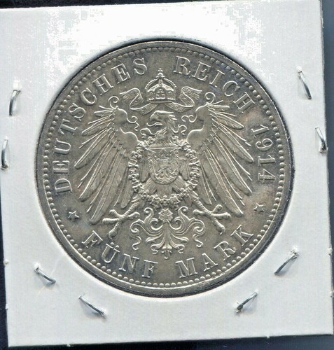 PRUSSIA - FANTASTIC 25TH ANNIVERSARY REIGN WILHELM II SILVER 5 MARKS, 1914 A - Picture 2 of 2