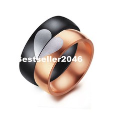 2pcs Men Women Stainless Steel Heart Puzzle Couple Promise Ring Wedding Band Set