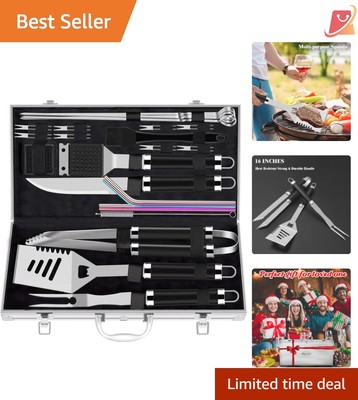 25pcs BBQ Grill Set Stainless Steel Heavy Duty Tools Kit for Outdoor Cooking
