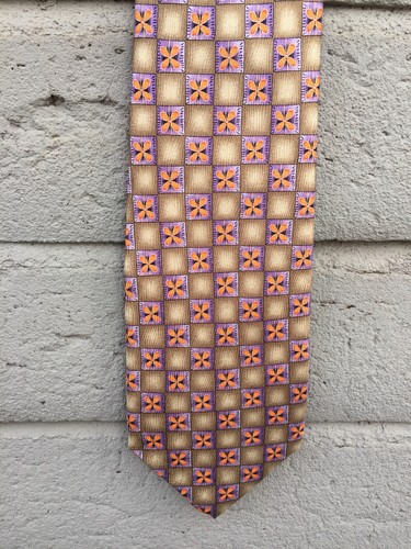 Robert Talbott Studio Tie Silk Beige Orange Purple Geometric L58" W3-5/8" - Picture 4 of 10