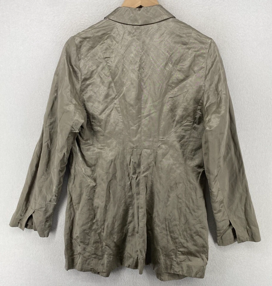 Blazer EILEEN FISHER S Mezcla de Algodón Satinado Acero Chaqueta Un Botón Plateado Foto 3 de 4