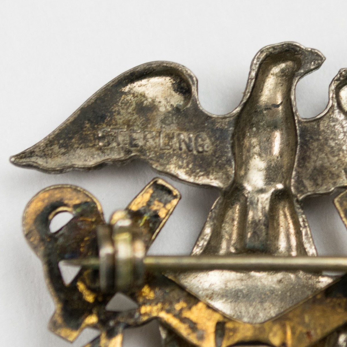 WWII Pin US Navy Sterling & 10k Gold Filled Eagle Shield and