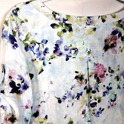 J Jill Love Linen Watercolor Floral Roll Tab Sleeve Mini Dress Large White Blue - Picture 15 of 18