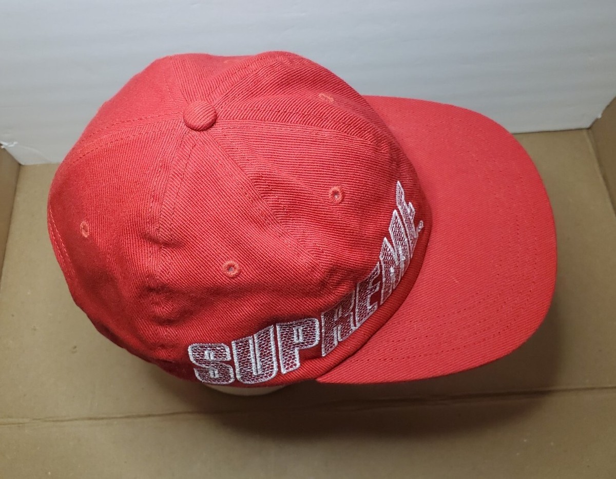 Supreme Red Side Banner Spellout Embroidered Adjustable Snapback