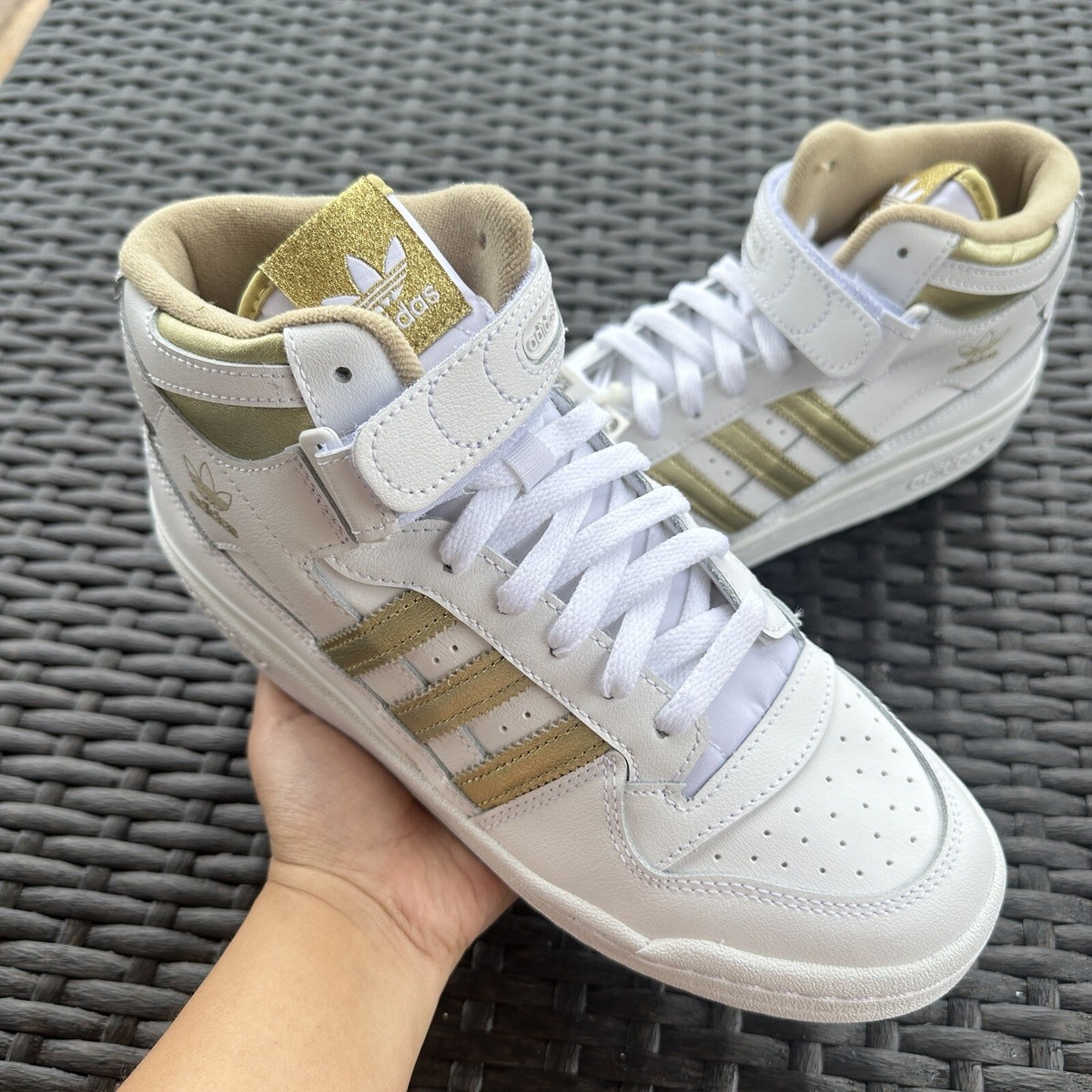 Adidas Forum Mid White Matte Gold Women's Athletic Shoes Adidas Forum Mid White Matte Gold Women's Athletic Shoes