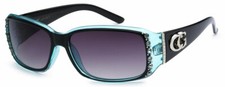 Womens CG Rectangular Rhinestones Sunglasses 2 Tone Black  Transparent Blue