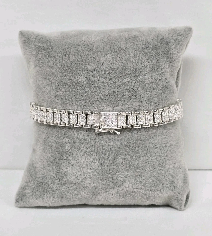 Pulsera Manilla Pulsera Eslabón Cubano Circonita Helada Plata 925 Mex. Plata de ley Foto 2 de 4