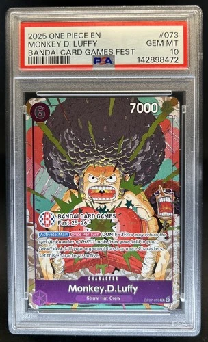 2025 One Piece Bandai Card Games Fest Monkey D Luffy #OP07-073 PSA 10