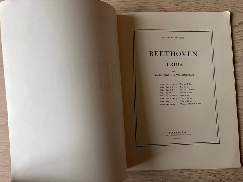 BEETHOVEN TRIO NO. 4 OP11 PIANO VIOLIN OR CLARINET CELLO SHEET MUSIC BOOK (1938) - Image 2 of 4