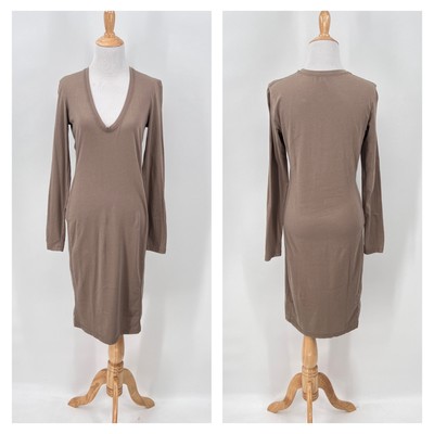 JAMES PERSE Scoop V-neck Dress Long Sleeve Dress Womens Medium Taupe T-shirt 