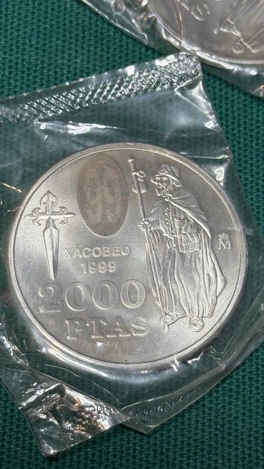 Moneda Plata 2000 pesetas 1999 Rey Juan Carlos I Xacobeo 1999