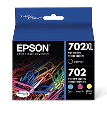 Epson 702XL Black & 702 Color Ink Cartridge 4-Pack Sealed Exp 06/2024