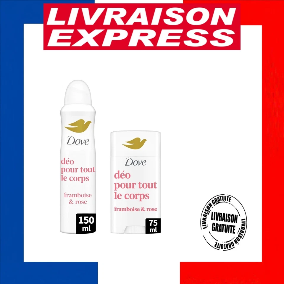 Dove Lot de 2 Déodorants Anti Odeurs Framboise & Rose - Peaux Sensibles - Photo 1/1