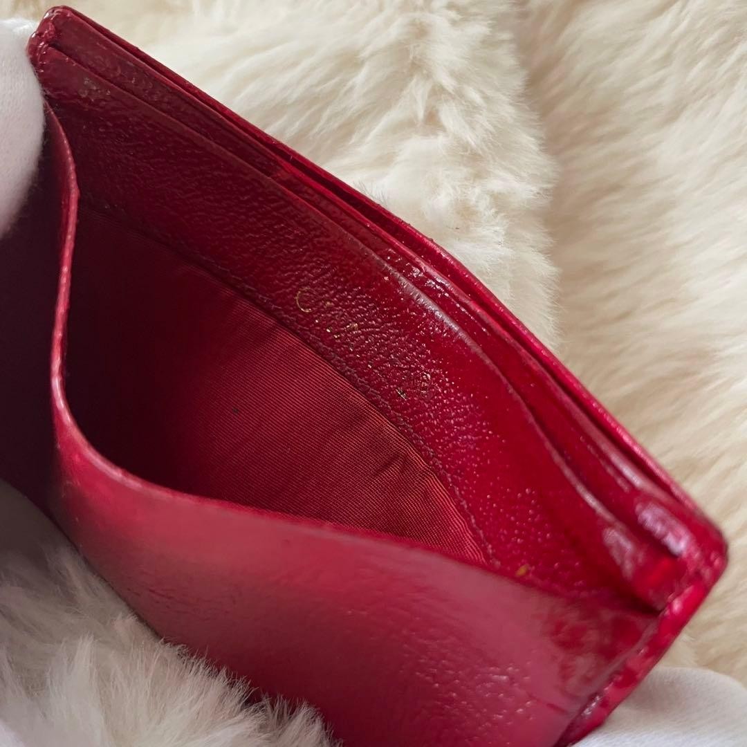 CHANEL Coco Mark Card Case Mini Wallet Red Leather Compact Used thumbnail 7