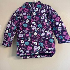 Lands' End Purple Floral Puffer Jacket Kids XS 4-5 