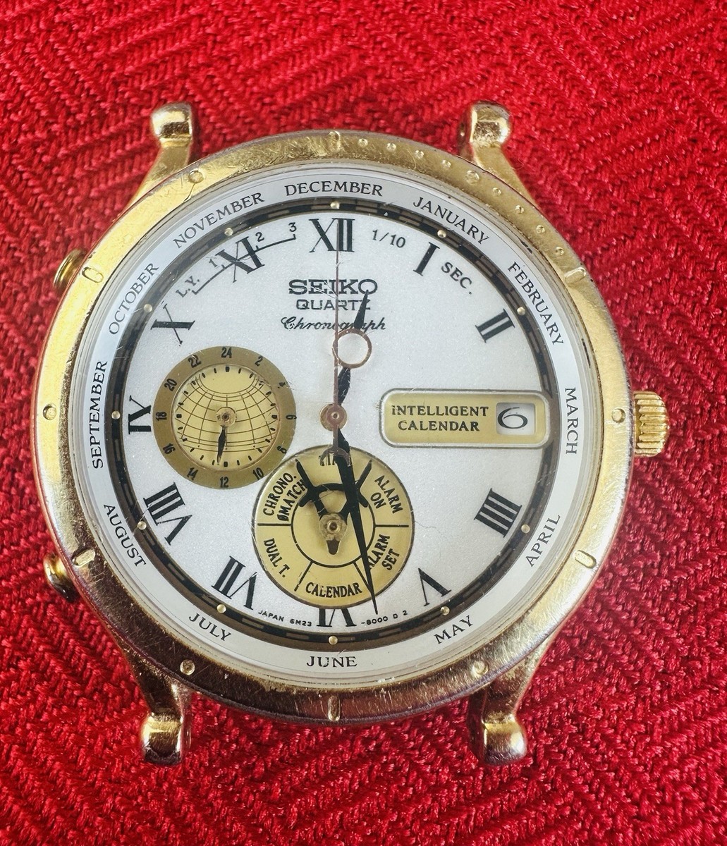 Seiko 6M23-8000 Chronograph Intelligent Calendar New Batt + Lizard