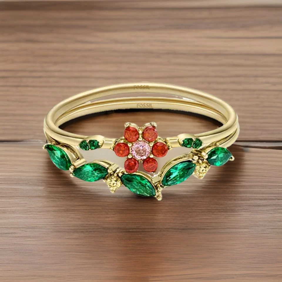 Juego de anillos cristales multicolores fiesta jardín FOSSIL talla 7 Foto 4 de 4