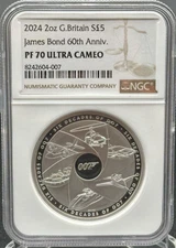 2024 James Bond 007 Great Britain 60th Anniversary 2oz  .999 Silver NGC PF70 UC