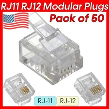 50pcs Telephone Cable Modular Plugs 6P4C 6P6C End Plug RJ11 RJ12 Connector
