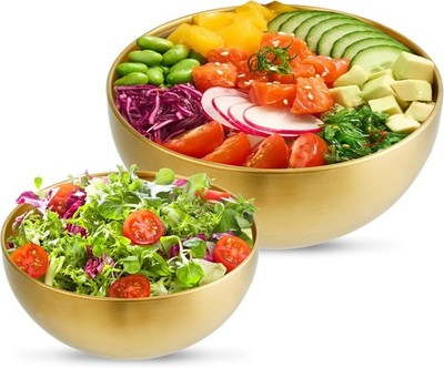 2 Pack Stainless Steel Mixing Bowls 5.9 & 7.9 Inch Gold Metal Salad Bowls Soup
